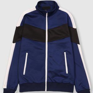 Men's Color Block 3-Tone Classic Track Jacket Blue Black White